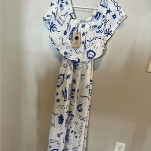 NWT Label of Love Blue and White Printed Off-Shoulder Maxi Dress Size M